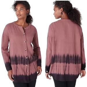 Purejill J Jill Tie Dye Tunic M Medium Women's Top Gauze Button Ombre Lagenlook